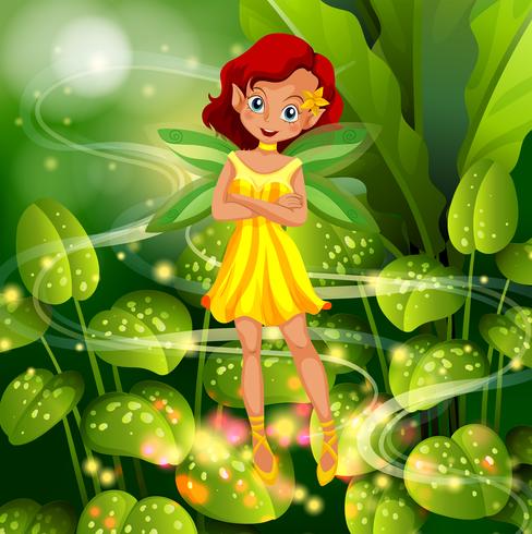 Yellow fairy flying in garden vector