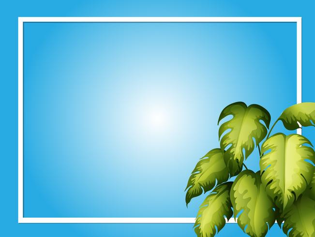 Blue background template with green leaves vector