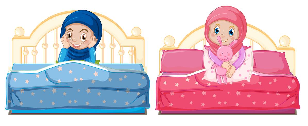 Muslim girls on the bed vector