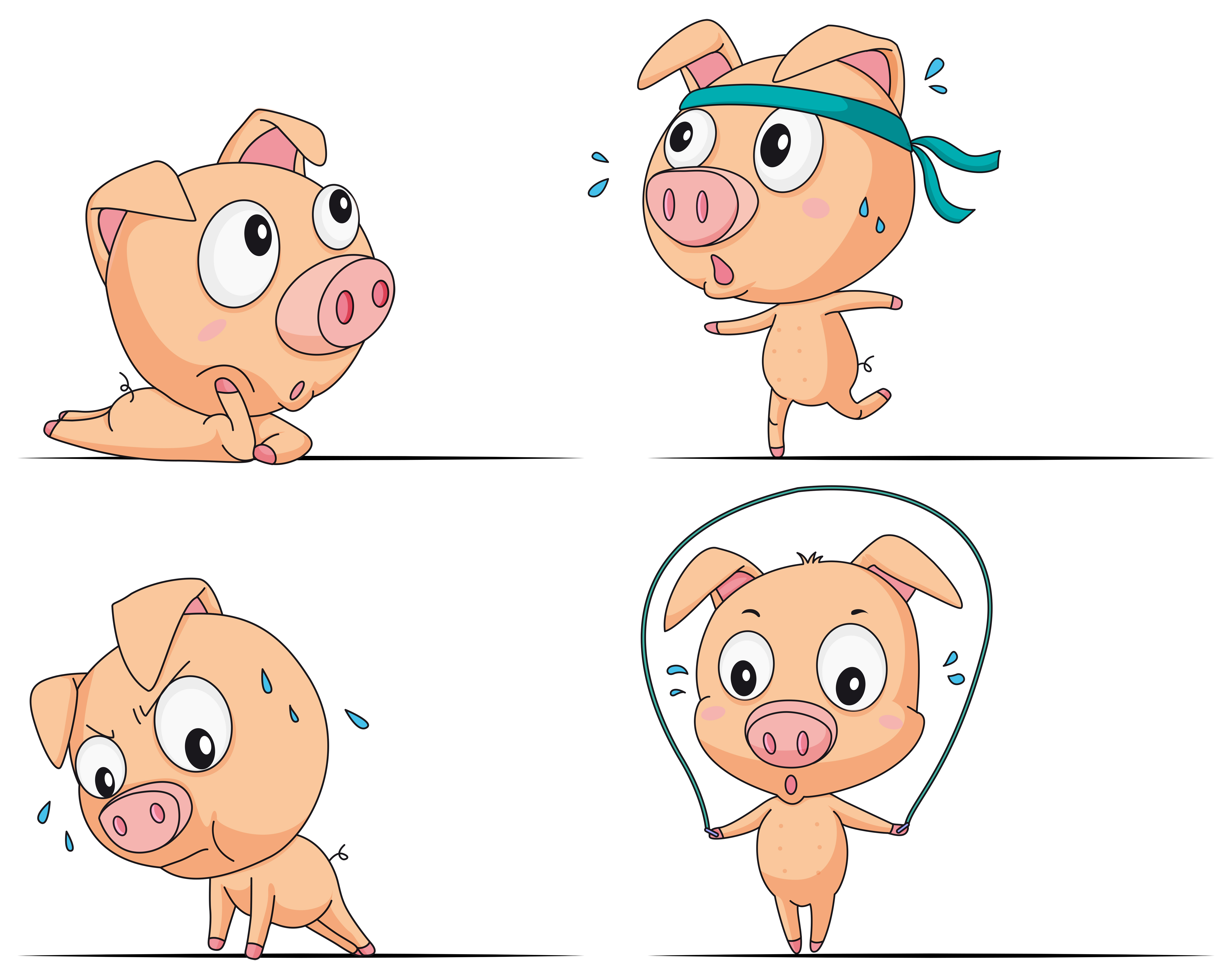 Pig doing different exercises 420031 Vector Art at Vecteezy