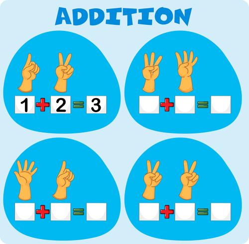 Addition worksheet with fingers vector