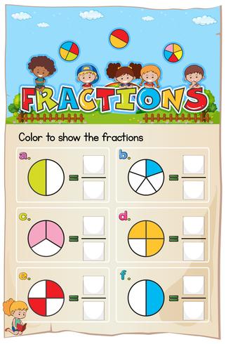 Hoja de trabajo de matemáticas Fracciones Capítulo con imagen vector