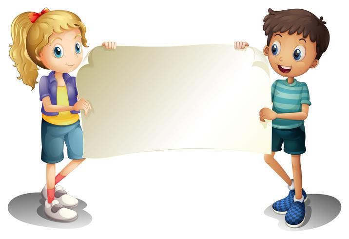 A girl and a boy holding an empty banner vector