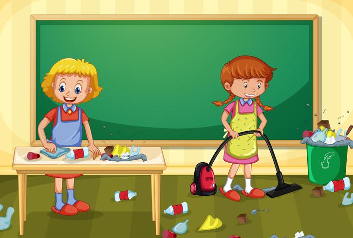 Maid Cleaning Dirty Classroom vector