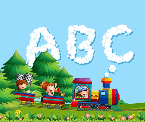 Niños en tren de alfabeto vector