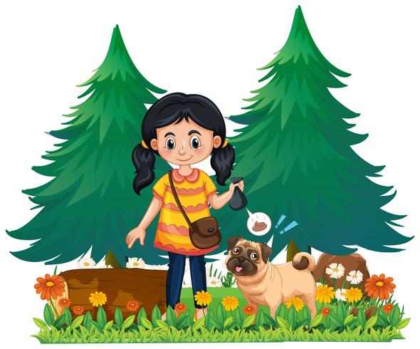 A Girl Pick Up Dog Poop vector