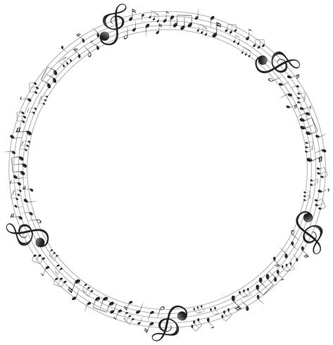 Music notes on round scales frame vector