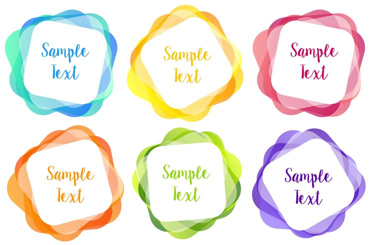 Six square badges in different colors vector