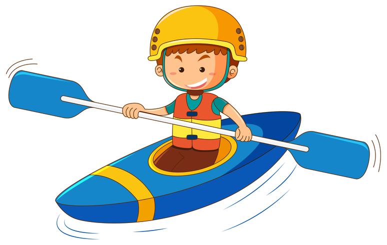 Boy in blue canoe vector