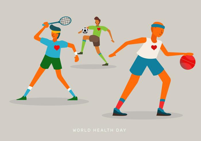 Gente haciendo deporte en el Día Mundial de la Salud, ilustración vectorial vector