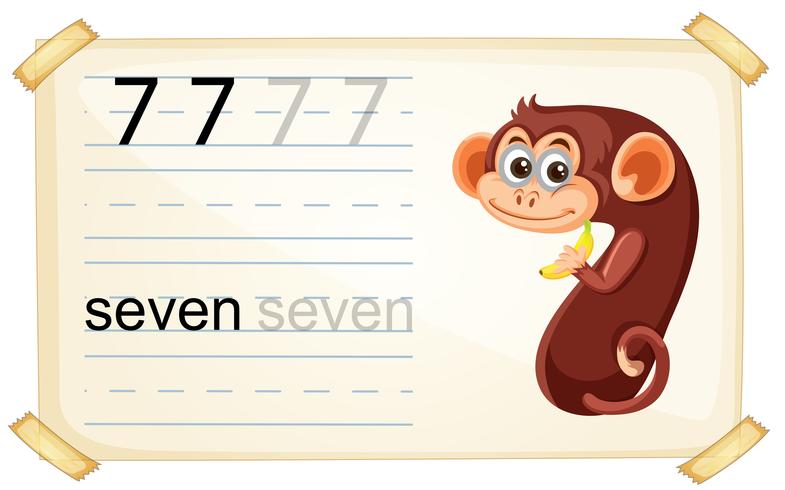 Cute monkey number seven vector