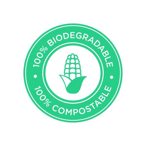 Icono 100% biodegradable y compostable. Bioplástico hecho de maíz. vector