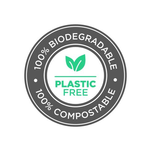 Plástico libre. Icono 100% biodegradable y compostable. vector