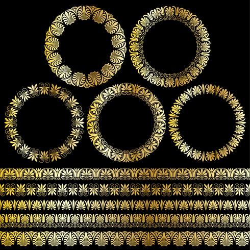 metallic gold Greek ornamental circle frames and border patterns vector