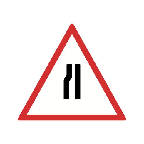 Vector Road se estrecha en el icono de señal de carretera izquierda