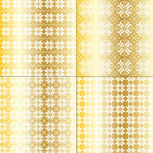 metallic gold and white nordic snowflake patterns vector