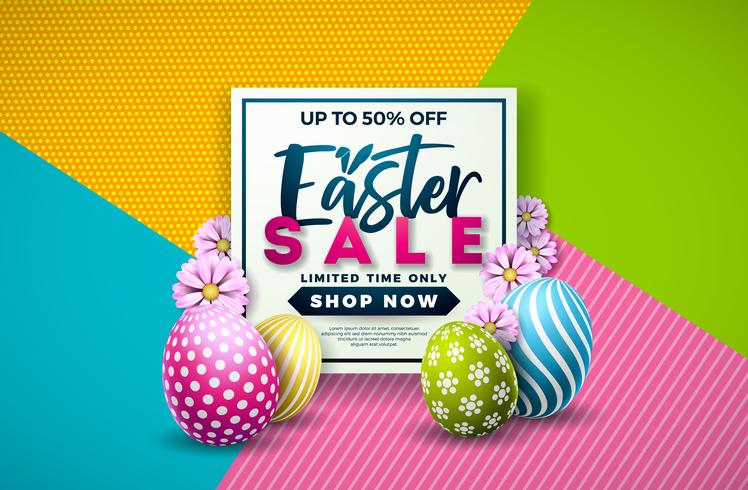 Easter Sale Illustration With Color Painted Egg And Spring