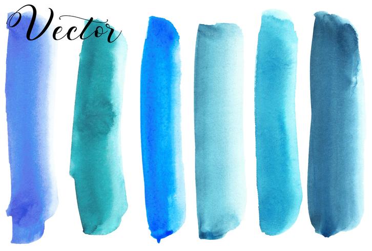 Set of watercolor stain. Spots on a white background. Watercolor texture with brush strokes. Blue, turquoise. Sea, sky.  Isolated. Vector. vector