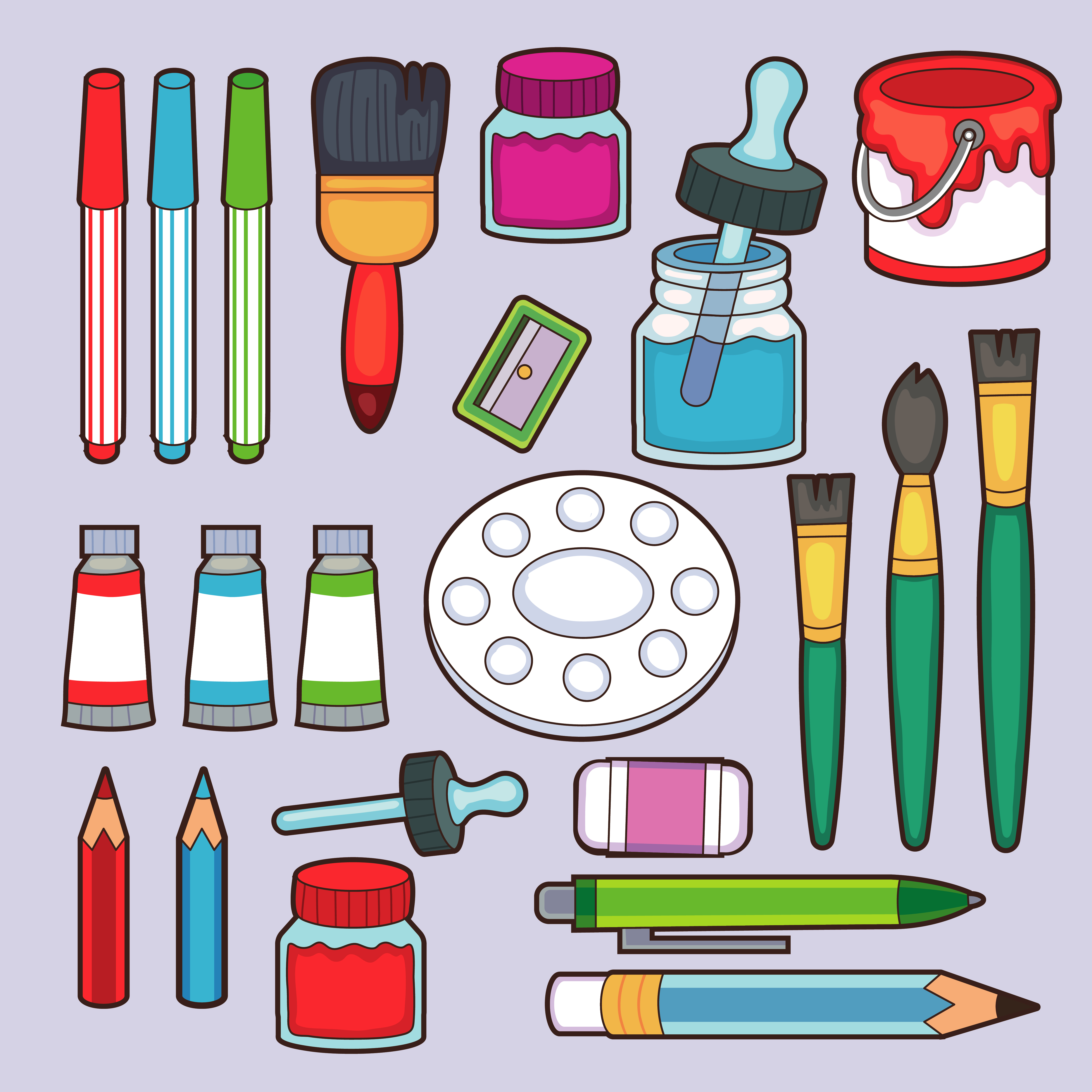 Easel Art Board, Paint pallet And Paint Brush Cartoon Vector Icon