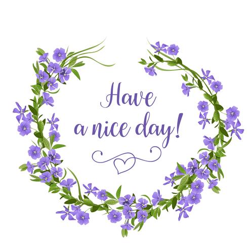 Hand drawn flower wreath of periwinkles. Spring flowers greeting card template. vector