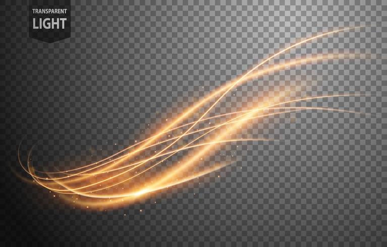 Abstract gold wavy line of light with a transparent background vector