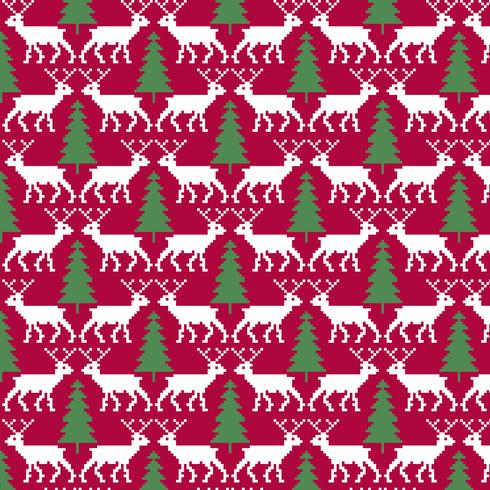 seamless nordic reindeer and christmas tree pattern vector