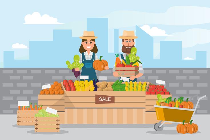 Farm shop. Local market. Selling fruit and vegetables vector