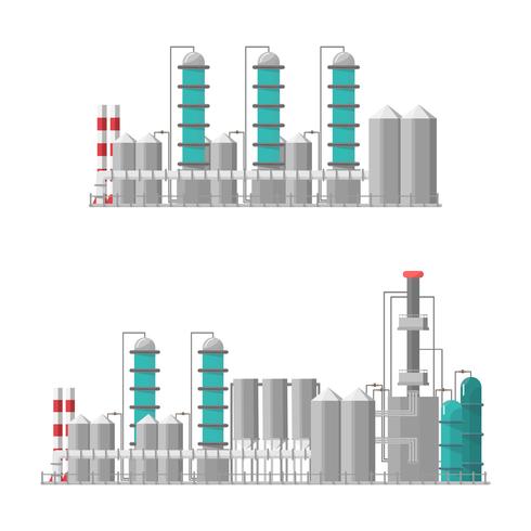 Fábrica industrial de estilo plano. Vector e ilustración de edificio de fabricación.