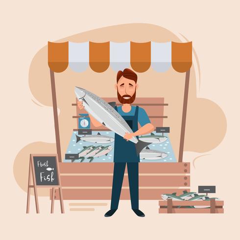 fish store market and freshness seafood in fridge vector