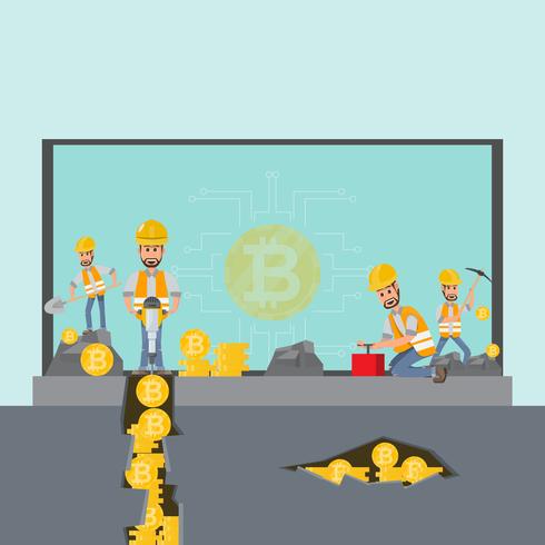 Cryptocurrency Konzept Geschaftsmann Bergmann Mit Schaufel Und - 