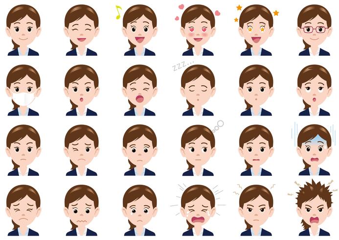 Businesswoman various expressions set. vector