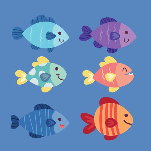 Divertidos personajes de vectores de peces. Vector determinado de los  pescados tropicales coloridos del arrecife de