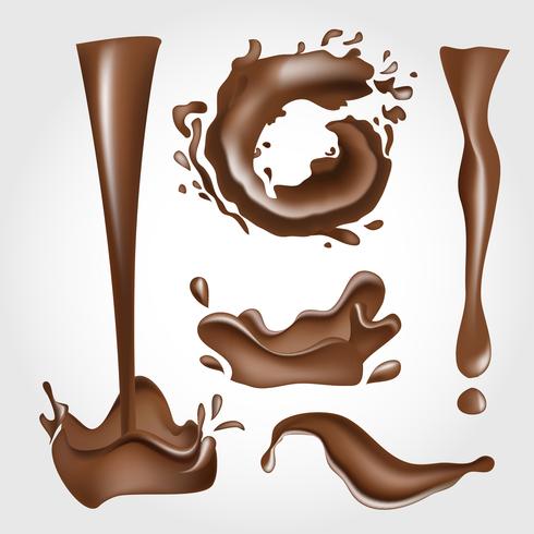 Vector conjunto de salpicaduras de chocolate.