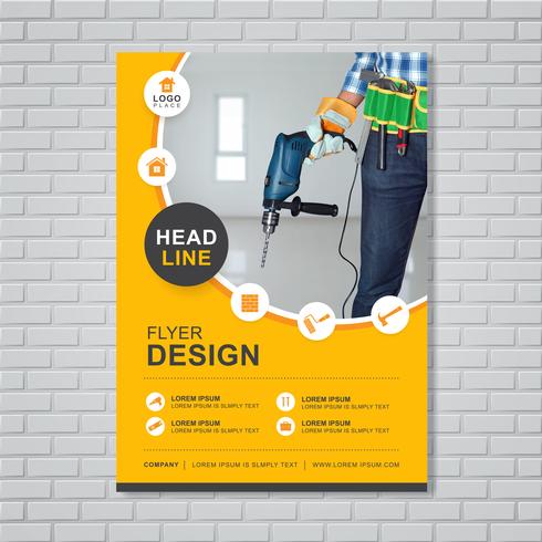 Construction tools cover a4 template for a report and brochure design, flyer, banner, leaflets decoration for printing and presentation vector illustration