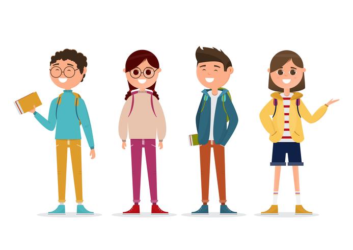 students in different character isolated on white background.  vector