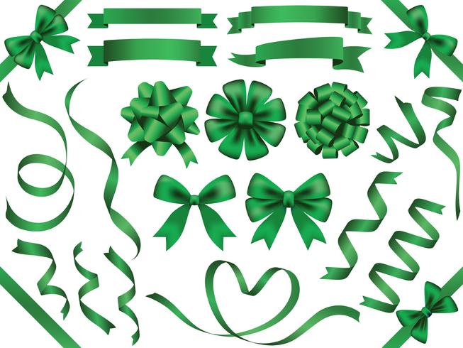 Set of assorted green ribbons isolated on white background. vector