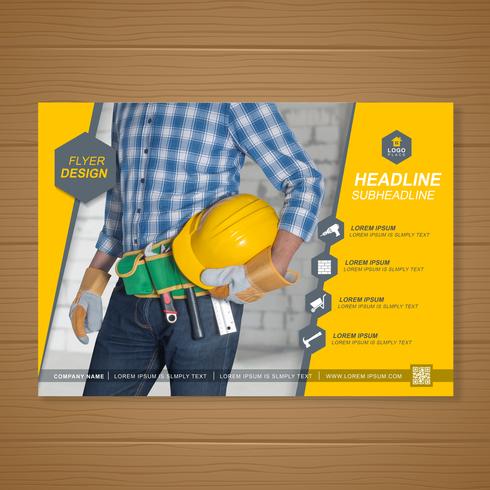Las herramientas de construcción cubren la plantilla a4 para un informe y diseño de folleto, folleto, pancarta, decoración de folletos para la ilustración de impresión y presentación de vectores