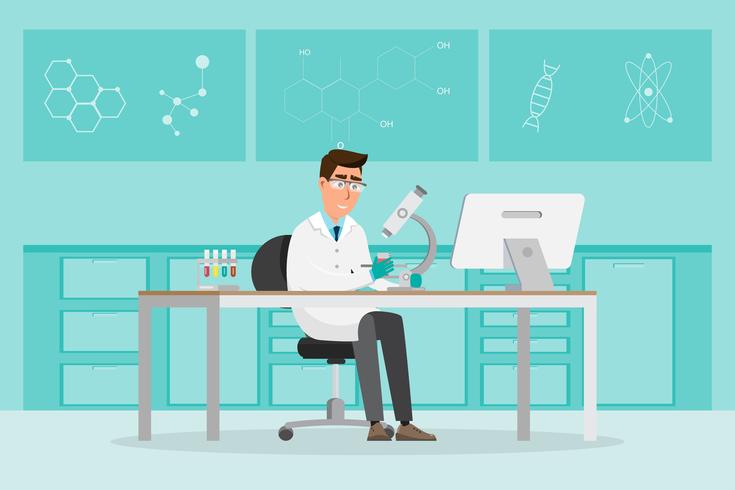 medical concept. Scientists man research in a laboratory lab vector