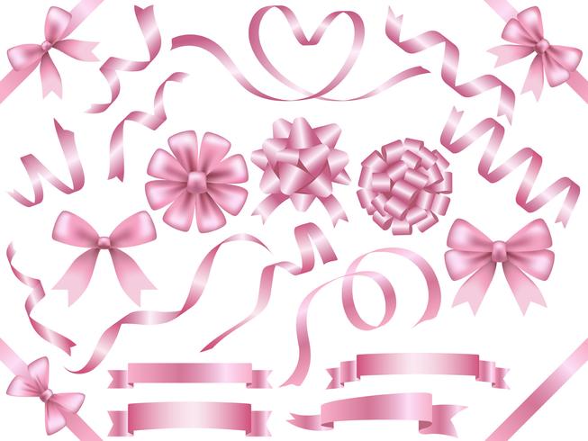 Set of assorted pink ribbons isolated on white background. vector