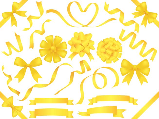 Set of assorted yellow ribbons isolated on white background. vector