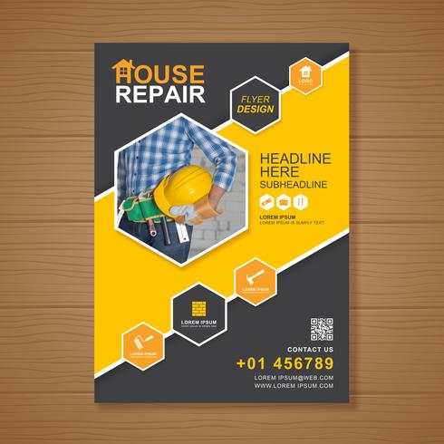 Construction tools cover a4 template for a report and brochure design, flyer, banner, leaflets decoration for printing and presentation vector illustration