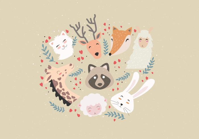 Conjunto de caras de animales vector