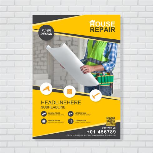 Construction tools cover a4 template for a report and brochure design, flyer, banner, leaflets decoration for printing and presentation vector illustration