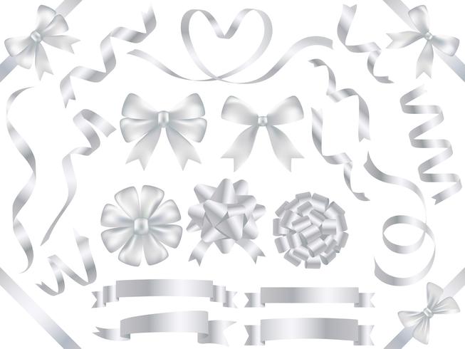 Set of assorted pearl-colored ribbons isolated on white background. vector