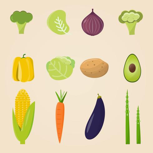 Alimentos orgánicos. Ilustración vectorial, conjunto de verduras y frutas. vector