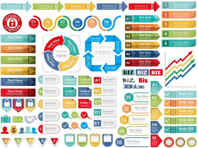 Set of assorted business-related info-graphics, tags, and icons. vector