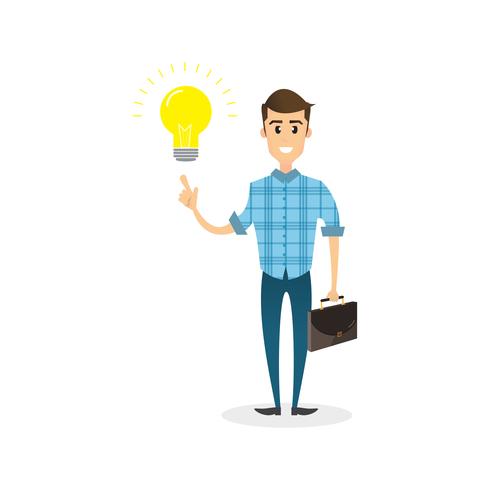 smart businessman Character with an Idea Light Bulb Above the Head vector