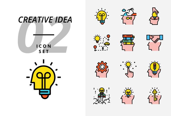 Paquete de iconos para la idea creativa, una lluvia de ideas, idea, creativo, bulbo, viaje, camino, viaje, plan, libro, educación, apretón de manos, negocios, administración, lápiz. vector