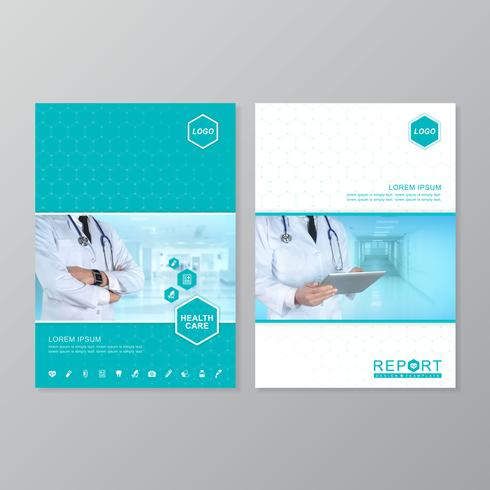 Cuidado de la salud cubierta a4 plantilla de diseño para un informe y diseño de folleto médico, folleto, decoración de folletos para la ilustración de impresión y presentación de vectores