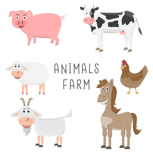 conjunto de animales en el diseño plano de dibujos animados de granja vector